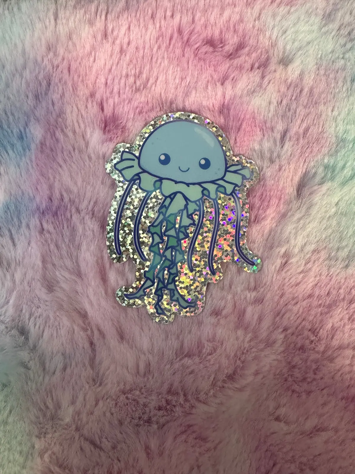 Glitter Blue Jellyfish Sticker 1