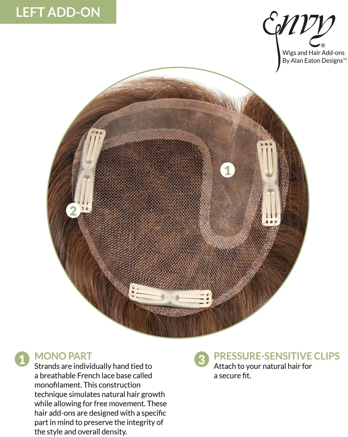 Add On Left Part Hairpiece By Envy | Human Hair (Add-Ons) 1