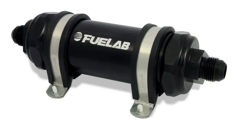 Fuelab 828 Inline Fuel Filter – -8 An Fittings, 40-Micron Stainless Steel, Black Finish 1