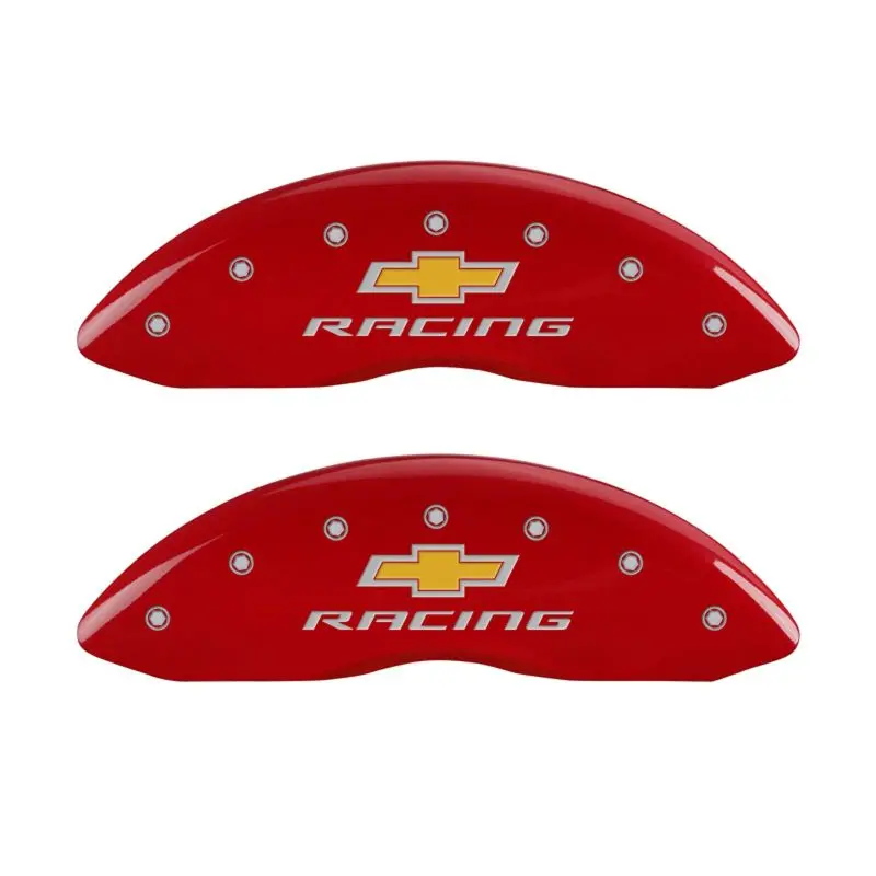 Mgp Engraved 4-Piston Caliper Covers – Front & Rear, Chevy Racing Red Finish With Silver Accent (2016 Chevrolet Ss) 1