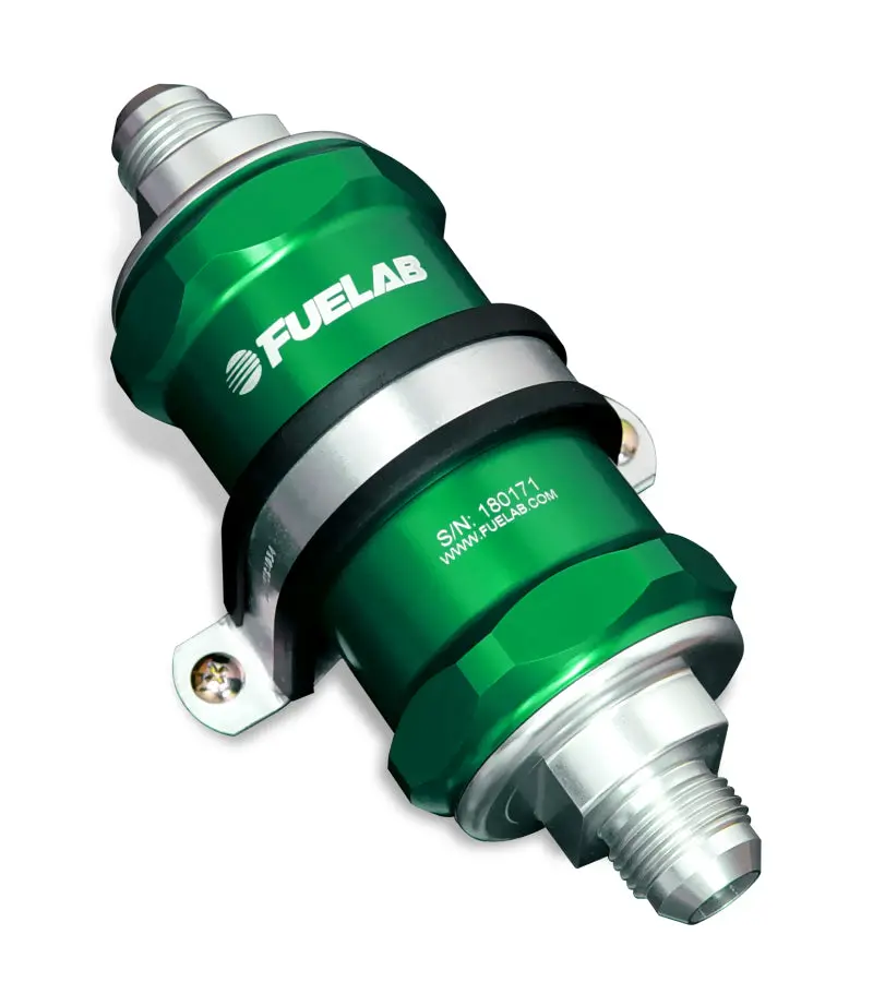 Fuelab 818 Standard Inline Fuel Filter – -12 An Fittings, 40-Micron Stainless Steel, Green Housing 1