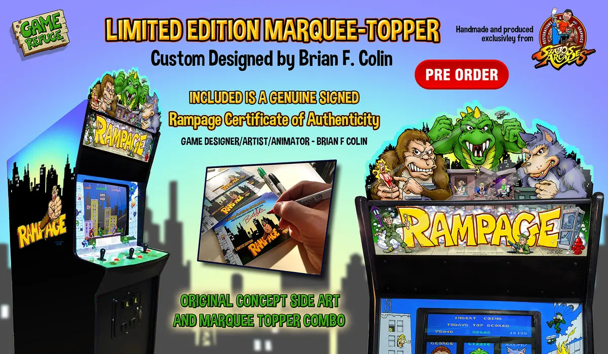 Rampage Full Cabinet Topper, Marquee And Side Art Kit 1