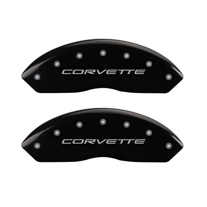 Mgp Engraved Caliper Covers – Front For C5 Corvette, Rear For C5/Z06, Matte Black With Silver Chrome Detailing 1
