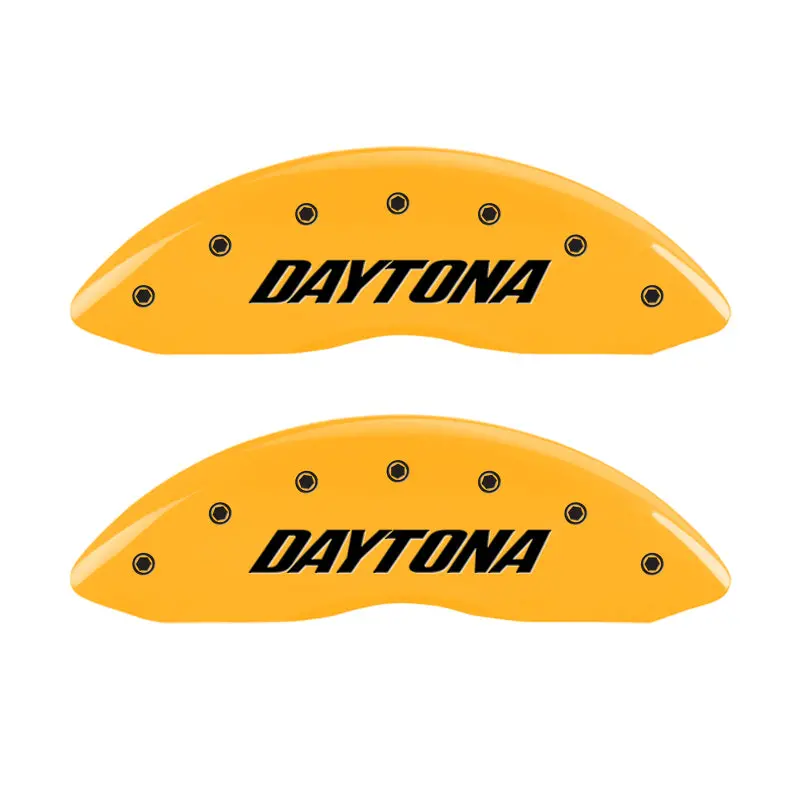 Mgp 4-Piston Caliper Covers – Engraved Front And Rear Set With Daytona Yellow Accents On Black Base 1
