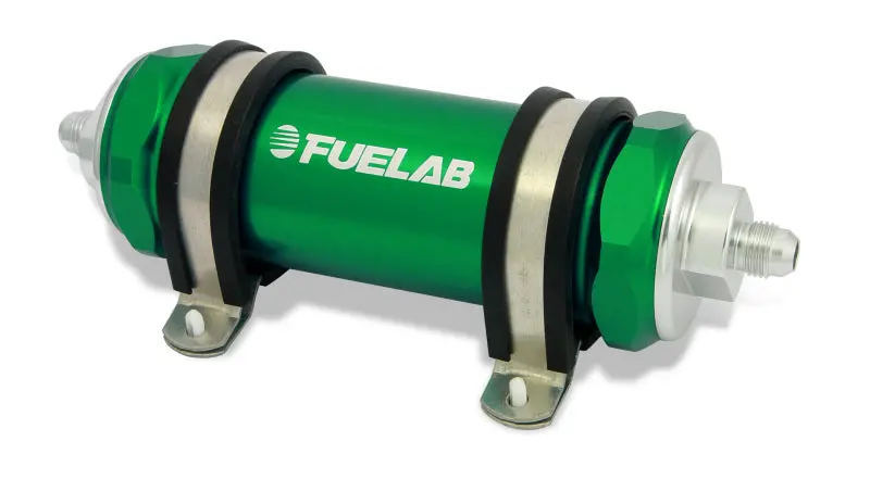 Fuelab 828 High-Efficiency Inline Fuel Filter – -10 An Inlet/Outlet, 6-Micron Fiberglass Media, Green Housing 1