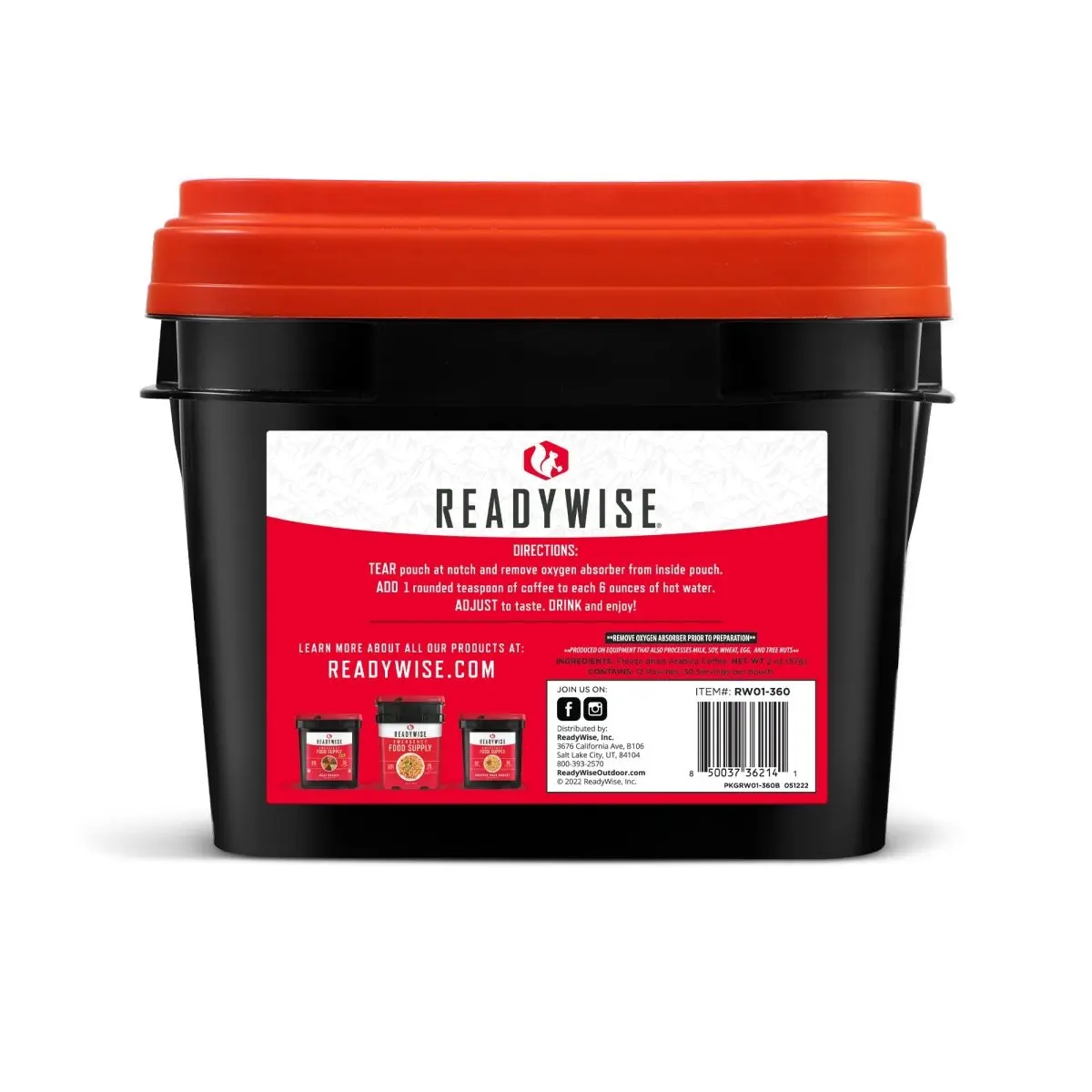 Readywise 360 Serving Freeze Dried Coffee Bucket -New 1