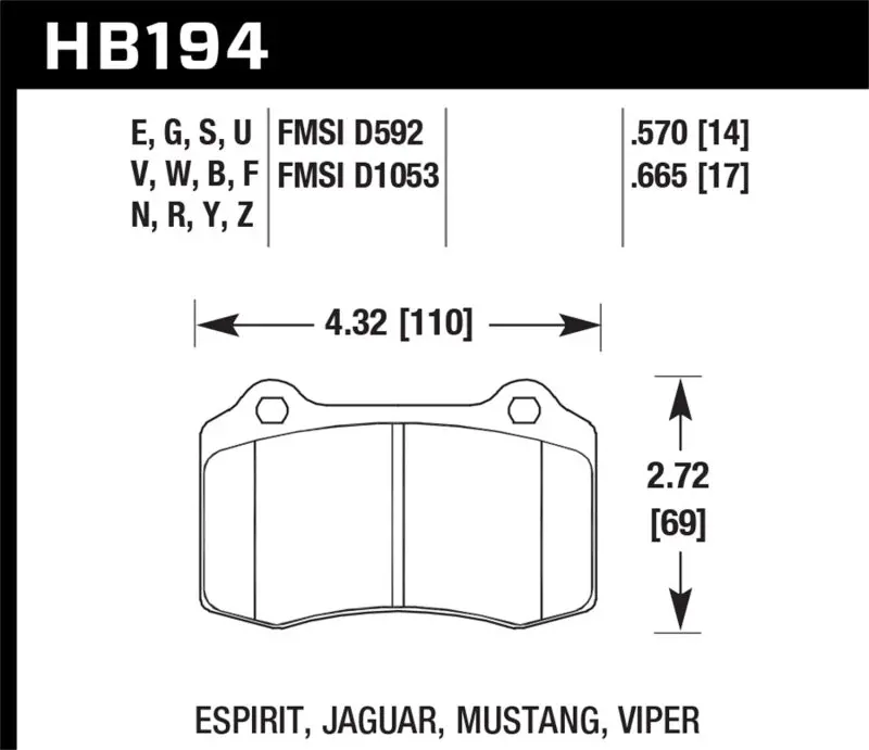 Hawk Hps Street Front Brake Pads For 1992–2000 Dodge Viper And 2000 Ford Mustang Svt Cobra 1