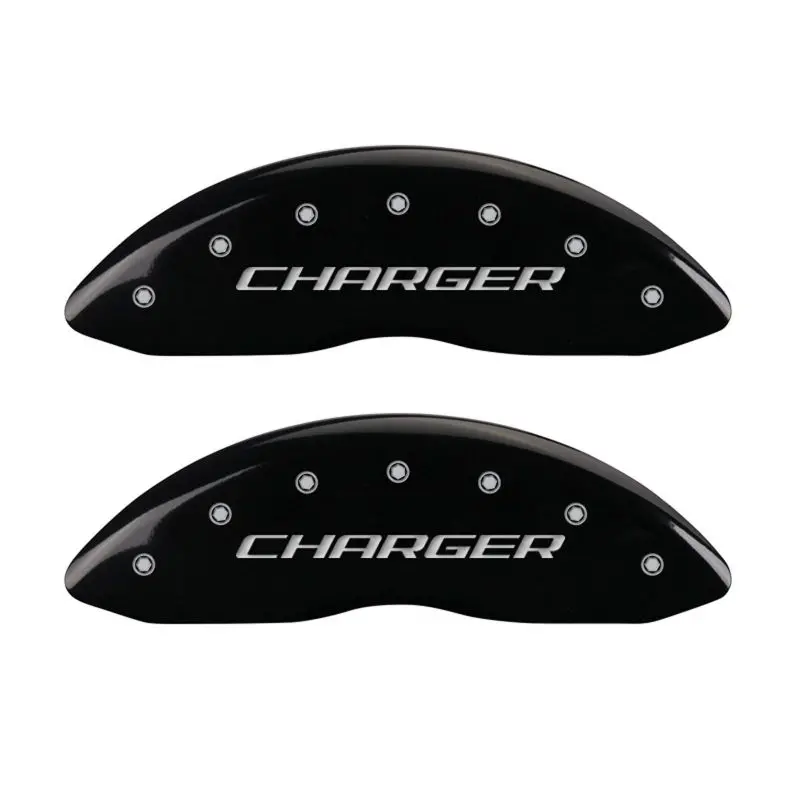 Mgp Engraved Front & Rear Brake Caliper Covers – Block Logo Design With Charger Black Base And Silver Accents 1