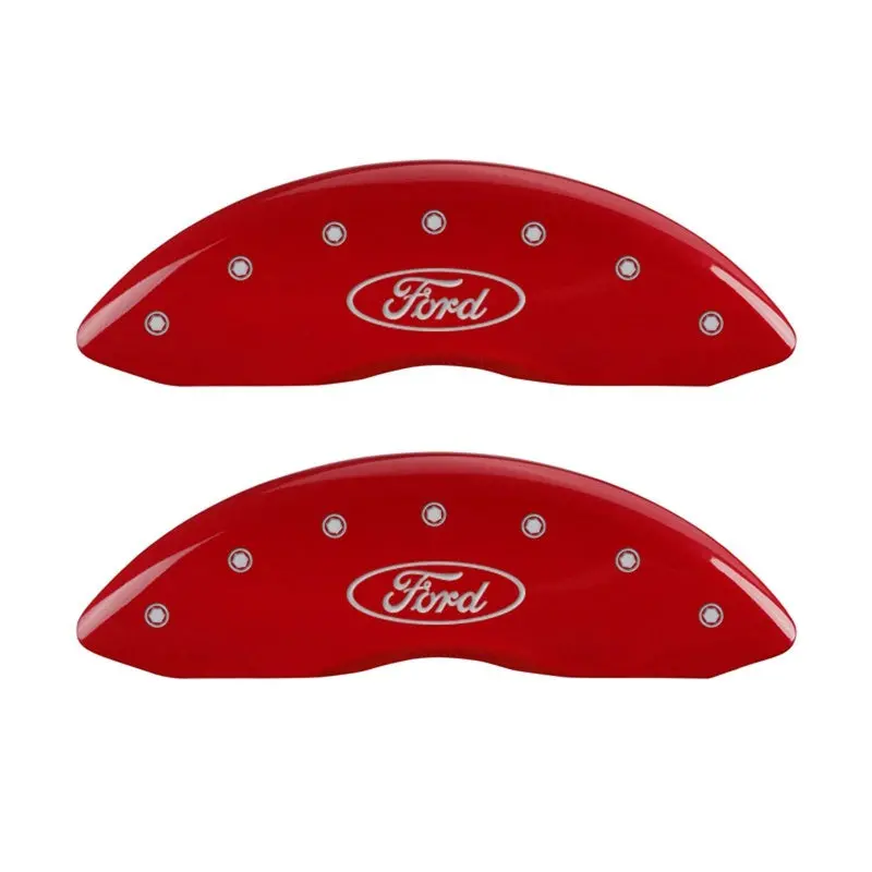 Mgp Engraved Front Caliper Covers – Ford Oval Logo, Red Finish With Silver Accent 1