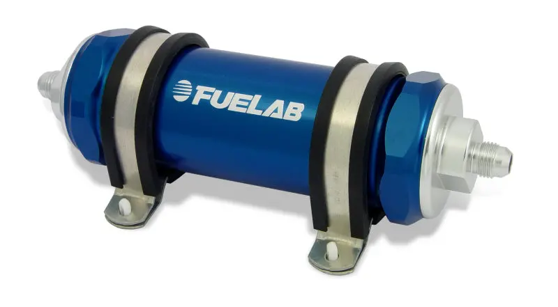 Fuelab 828 Inline Fuel Filter – Blue Housing, -10An Inlet / -6An Outlet, 6-Micron Fiberglass Media 1