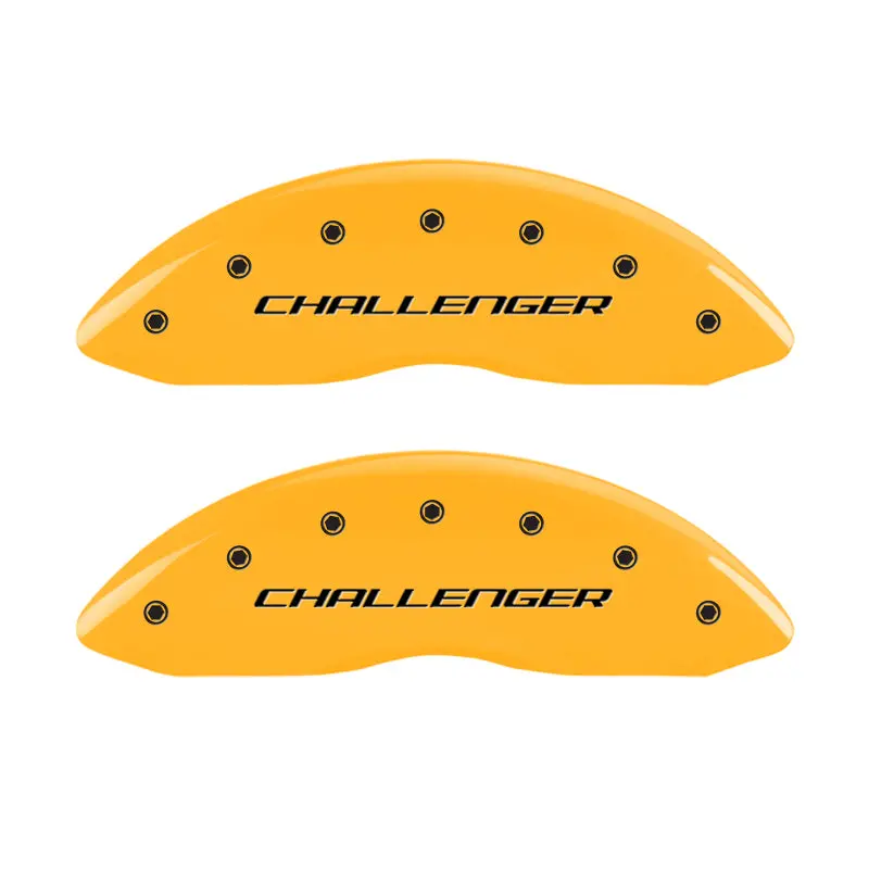 Mgp Engraved 4-Piston Caliper Covers – Front And Rear, Block/Challenger Yellow Finish With Black Accent 1