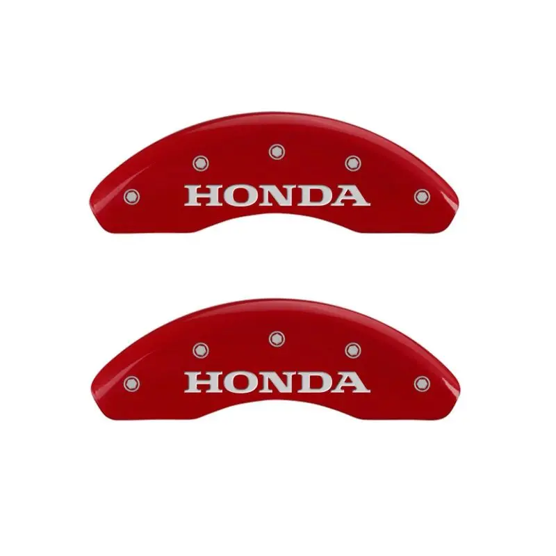 Mgp Engraved 4-Piston Caliper Covers – Front & Rear, Honda Red Finish On Silver Base 1