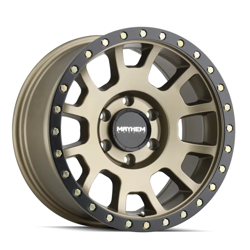 Mayhem Scout Forged Alloy Wheel – 18X9 Inches, 6X139.7 Bolt Pattern, 0Mm Offset, 106Mm Hub Bore, Matte Gold W/ Matte Black Lip 1
