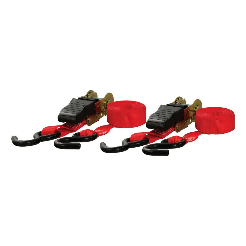 Curt 10-Foot Heavy-Duty Red Cargo Straps With S-Hooks – 500 Lb Capacity (2-Pack) 1