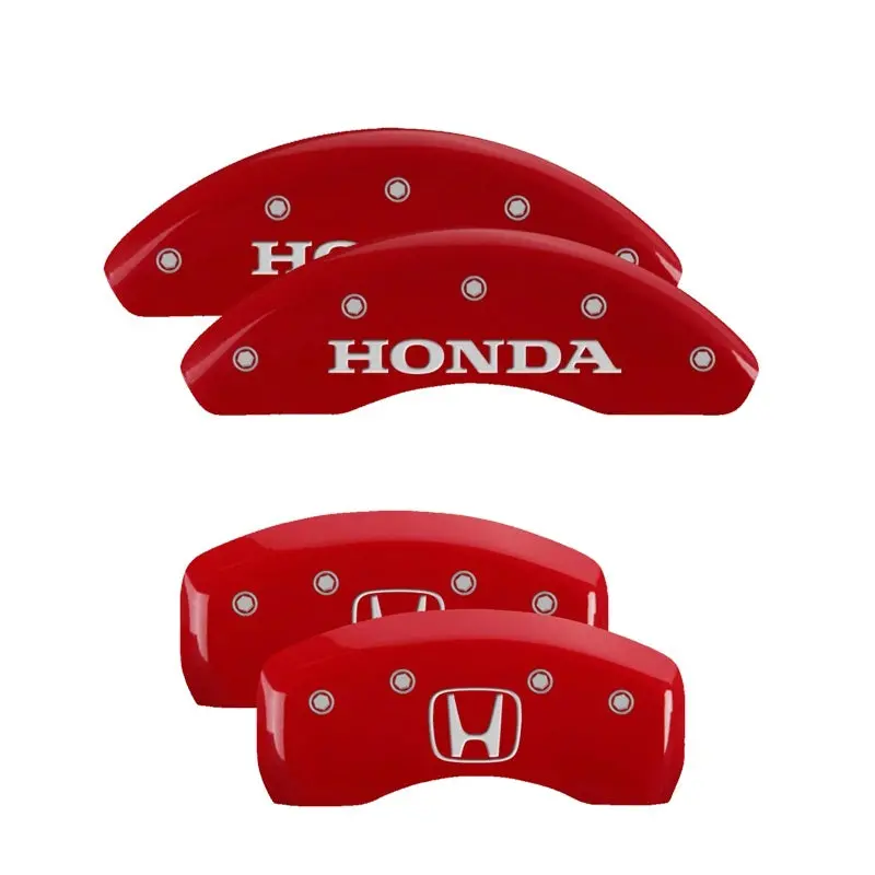 Mgp Engraved 4-Piston Caliper Covers – Front & Rear, Honda Red Finish On Silver Base 2
