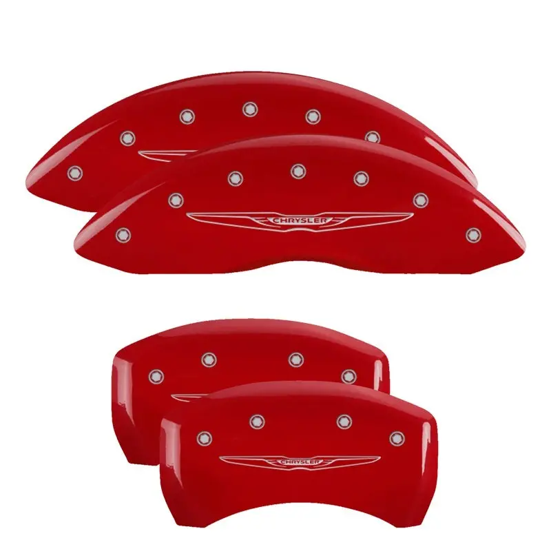 Mgp Engraved 4-Piston Caliper Covers – Front And Rear, Chrysler Wing Red Finish With Silver Char For Pacifica (2017+) 1