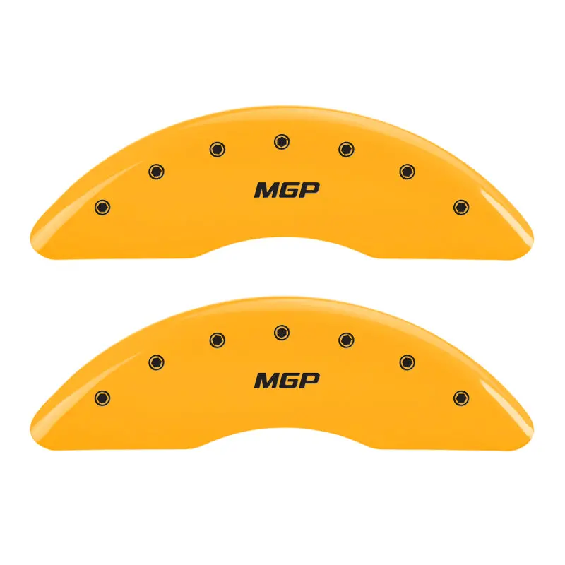 Mgp Engraved 4-Piston Caliper Covers – Front And Rear, Yellow Finish With Black Chrome Accent 1